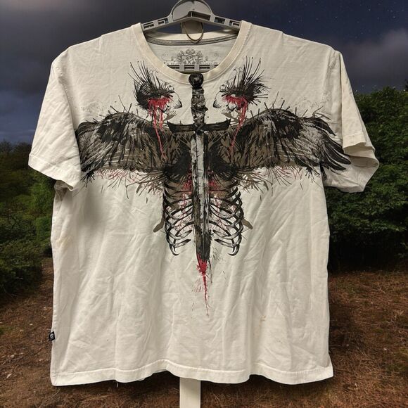 Vintage Y2K Marc Ecko Face Wings Sword Graffiti Graphic shirt XXL Distressed - Picture 1 of 8